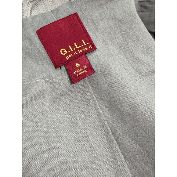 G. I. L. I. Leather Jacket Open Front Drape Cascading Blazer Taupe Gray GILI 6 - Picture 3 of 3